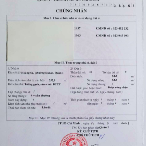 Bán nhà 77 Hoàng Sa, Phường Đa Kao, Quận 1