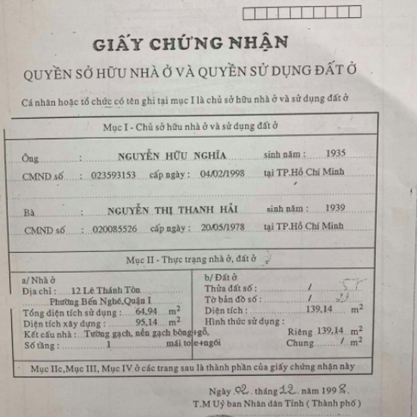 Bán tòa nhà 12 Lê Thánh Tôn, Phường Bến Nghé, Quận 1