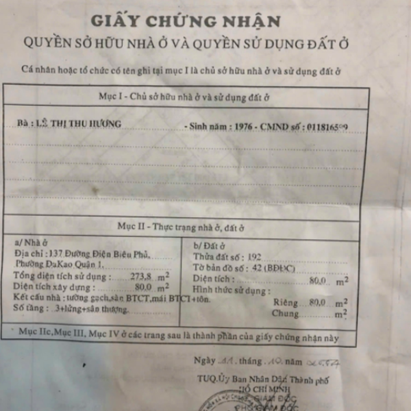 Bán nhà 137 Điện Biên Phủ, P. Đakao, Quận 1