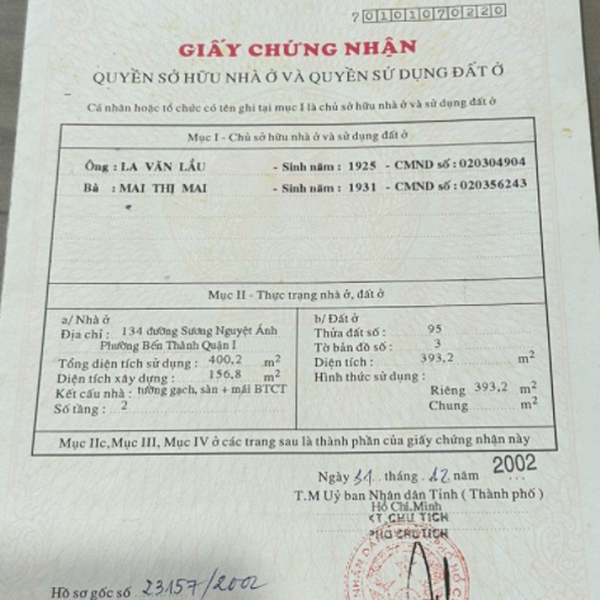 Bán nhà 134 Sương Nguyệt Anh, Phường Bến Thành, Quận 1