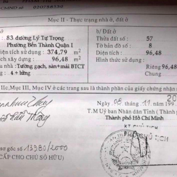 Bán nhà số 83 đường Lý Tự Trọng, Phường Bến Thành, Quận 1