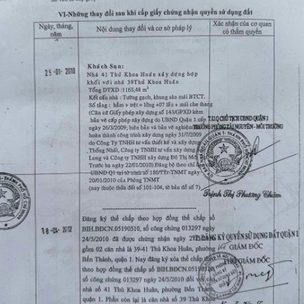 Bán khách sạn số 39 - 41 đường Thủ Khoa Huân, Phường Bến Thành, Quận 1