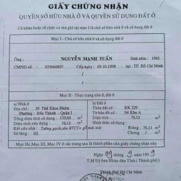 Bán khách sạn số 39 - 41 đường Thủ Khoa Huân, Phường Bến Thành, Quận 1