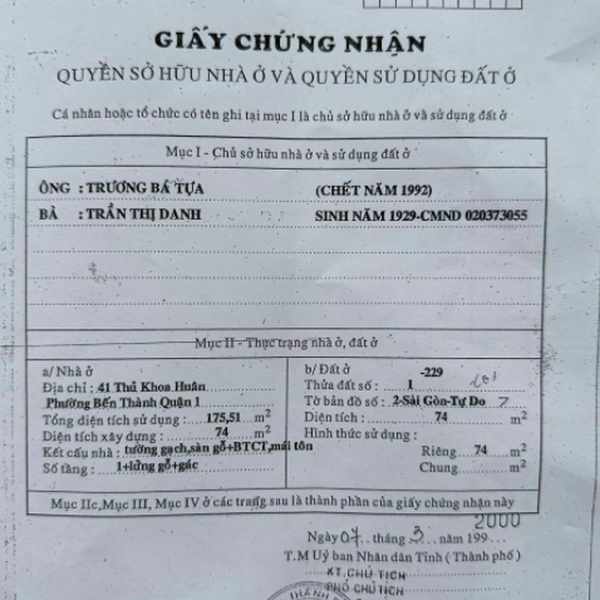 Bán khách sạn số 39 - 41 đường Thủ Khoa Huân, Phường Bến Thành, Quận 1