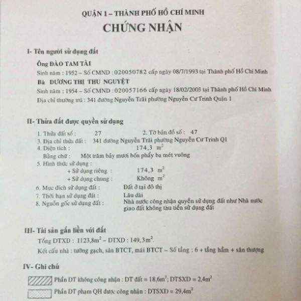 Bán toà nhà 341 Nguyễn Trãi, Phường Nguyễn Cư Trinh, Quận 1