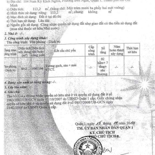 Bán tòa nhà 104 Nam Kỳ Nghĩa, Phường Bến Nghé, Quận 1