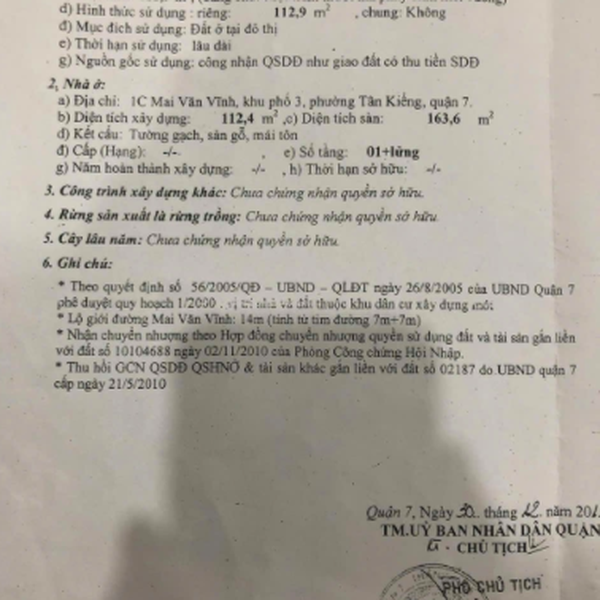 Bán nhà 1C Mai Văn Vĩnh,  P. Tân Hưng Quận 7