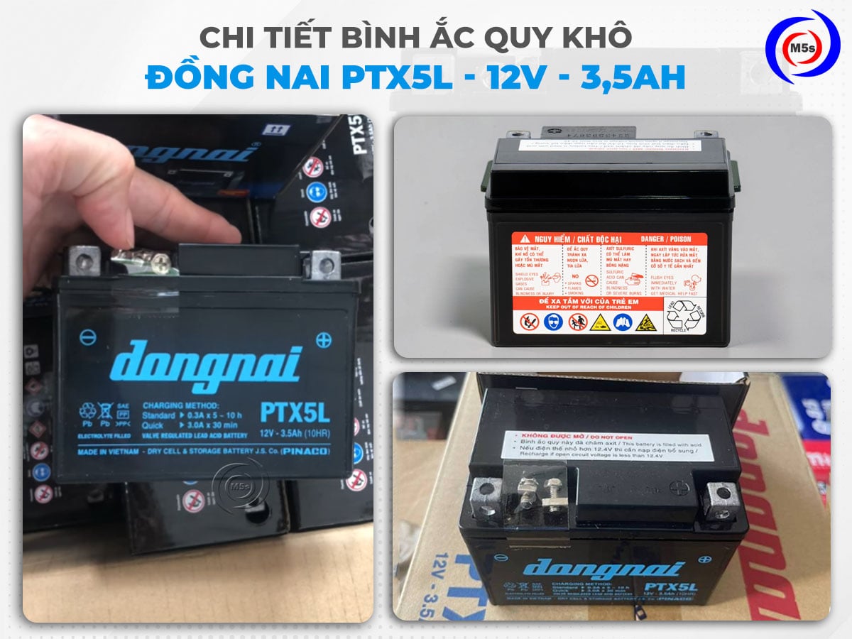 Ắc quy khô miễn bảo dưỡng Đồng Nai PTX5L Ắc quy khô miễn bảo dưỡng Đồng Nai PTX5L