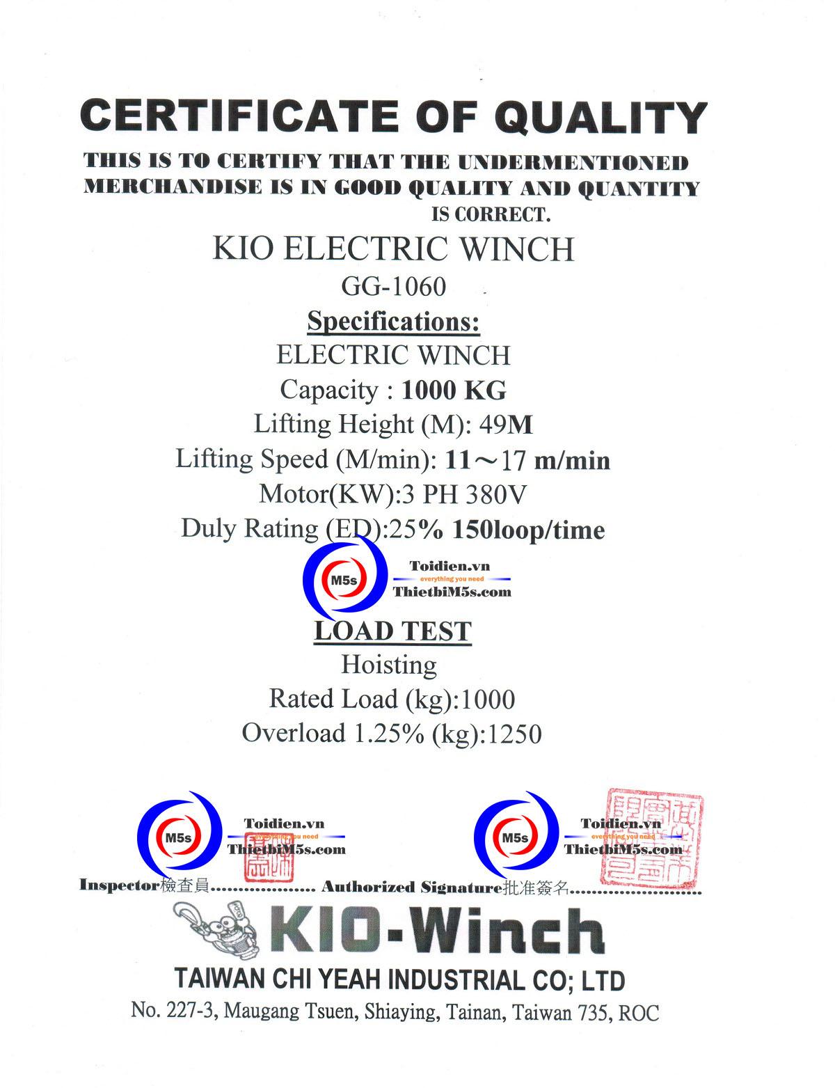 CO CQ máy tời kéo mặt đất KIO Winch CO CQ máy tời kéo mặt đất KIO Winch
