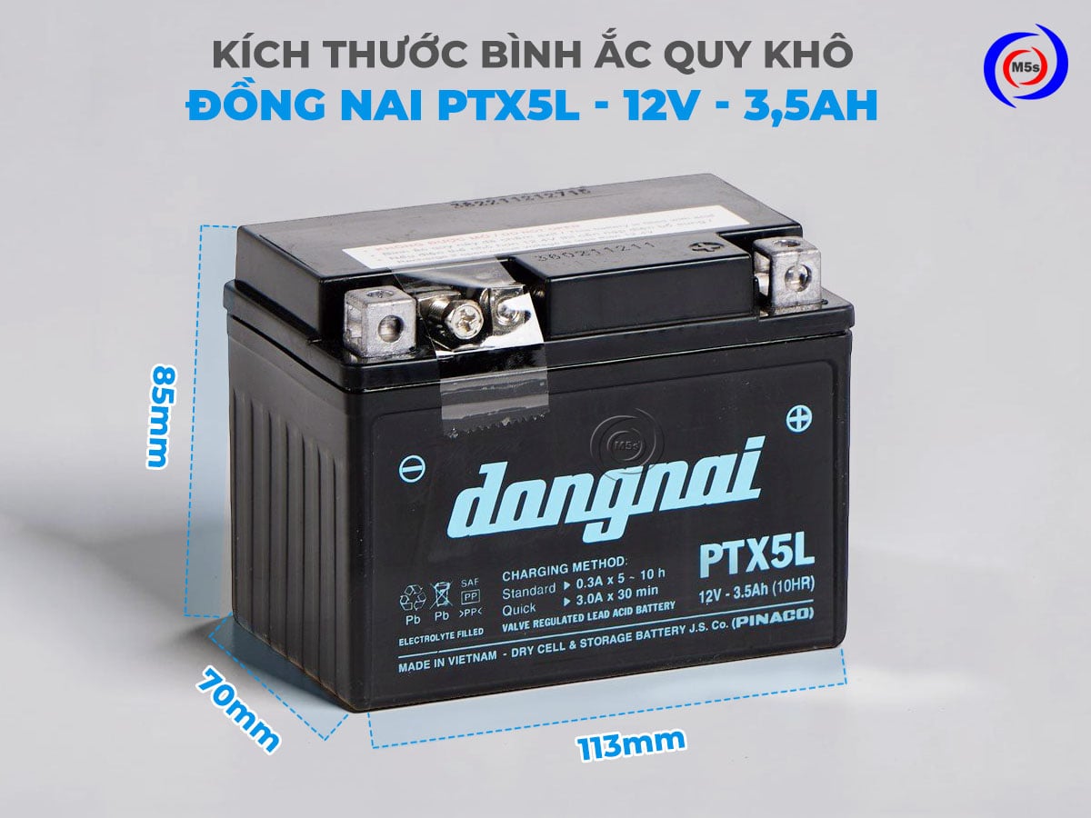 Kích thước Ắc quy khô miễn bảo dưỡng Đồng Nai PTX5L Kích thước Ắc quy khô miễn bảo dưỡng Đồng Nai PTX5L