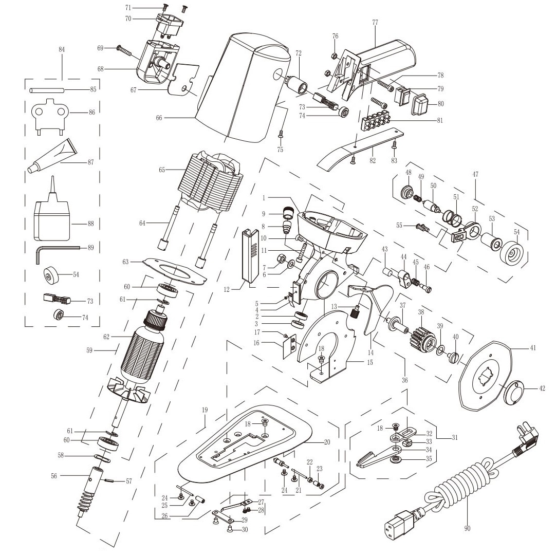 Cấu tạo máy cắt vải cầm tay YJ-100 Cấu tạo máy cắt vải cầm tay YJ-100