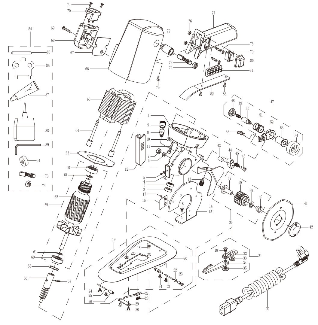 Cấu tạo máy cắt vải cầm tay YJ-110 Cấu tạo máy cắt vải cầm tay YJ-110