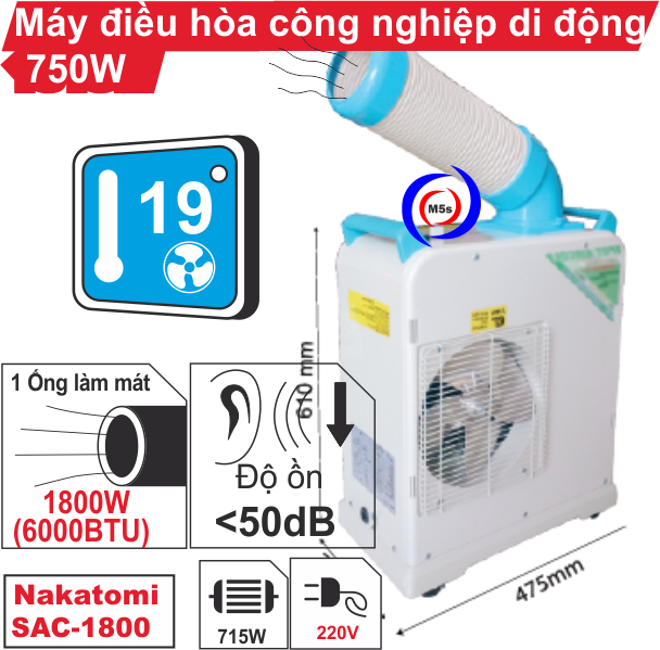 Máy lạnh di động công nghiệp Nakatomi SAC-1800