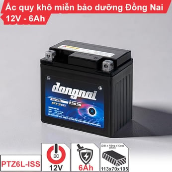 Ắc quy khô miễn bảo dưỡng Đồng Nai PTZ6L ISS dành cho xe có Idling Stop - 12V - 6Ah