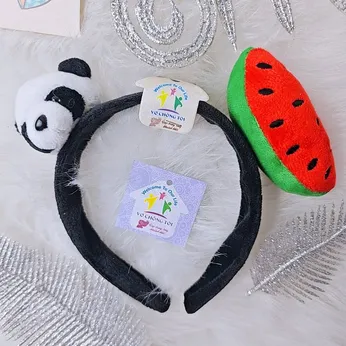 Băng đô cài tóc lông mềm gấu panda và dưa hấu cưng xĩu