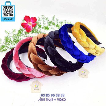 Băng đô tóc bím vải nhung Hàn Quốc bản lớn 3.5cm nhiều màu sang chảnh