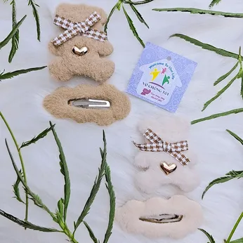 Set 2 kẹp tóc mái đám mây và gấu teddy vải lông mềm mịn