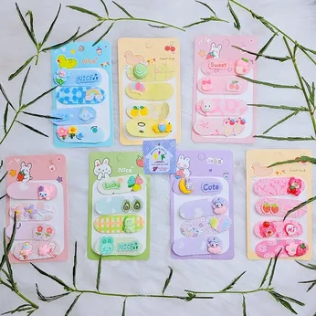 Set 4 miếng dán tóc bé gái charm hoạt hình siêu xinh xắn