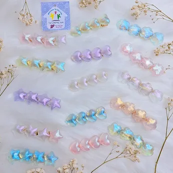 Set 5 kẹp tóc mái hoa tim sao thạch nhũ tráng gương pastel