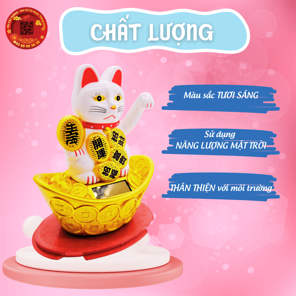 Mèo ngoắc tay ngồi thỏi vàng năng lượng mặt trời 1