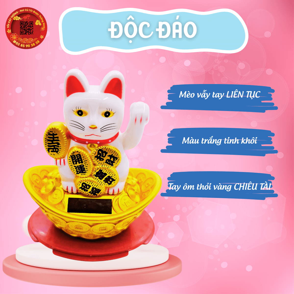 Mèo ngoắc tay ngồi thỏi vàng năng lượng mặt trời 2