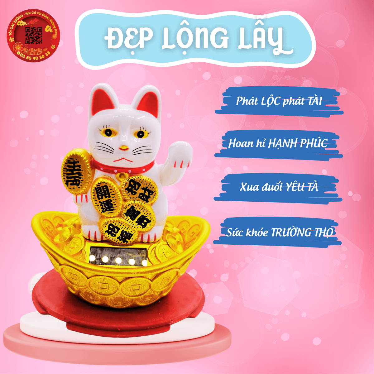 Mèo ngoắc tay ngồi thỏi vàng năng lượng mặt trời 6