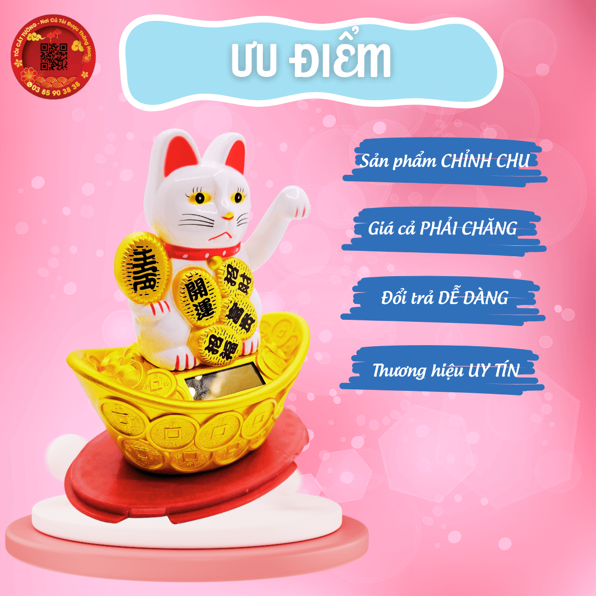 Mèo ngoắc tay ngồi thỏi vàng năng lượng mặt trời 7