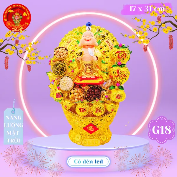 Tháp tỏi phong thủy di lạc hoan hỉ vẫy quạt năng lượng có đèn