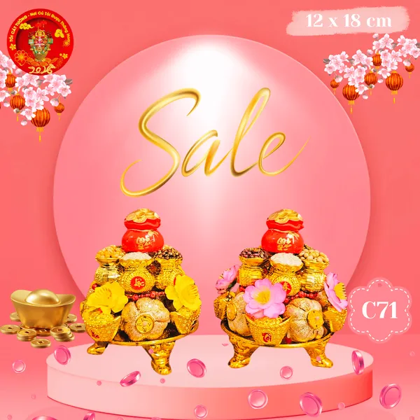 Dĩa tỏi thần tài 2 tầng túi đỏ phúc lộc