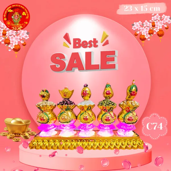 Vỉ ngũ đậu thần tài ông địa cầu vàng vừa đủ xài