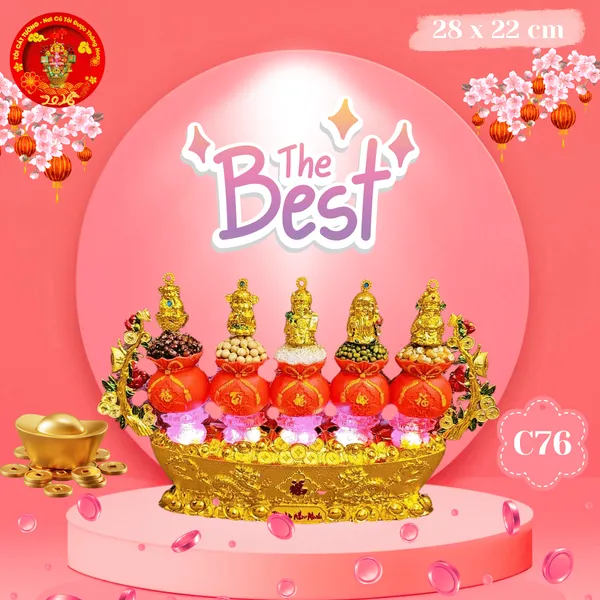 Khay thuyền ngọc thực thần tài ông địa phước lộc thọ toàn