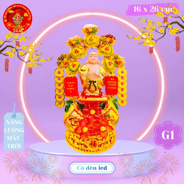 Tháp tỏi tài lộc thần tài Di lặc năng lượng mẫu vip có đèn