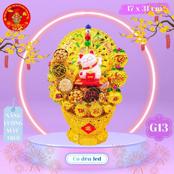 Tháp tỏi phong thủy mèo neko vẫy tay năng lượng có đèn