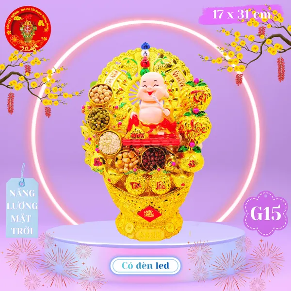 Tháp tỏi phong thủy di lạc vẫy quạt năng lượng có đèn