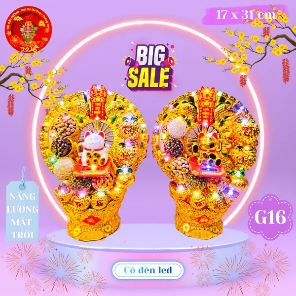 Tháp tỏi phong thủy mèo chiêu tài vẫy tay năng lượng có đèn