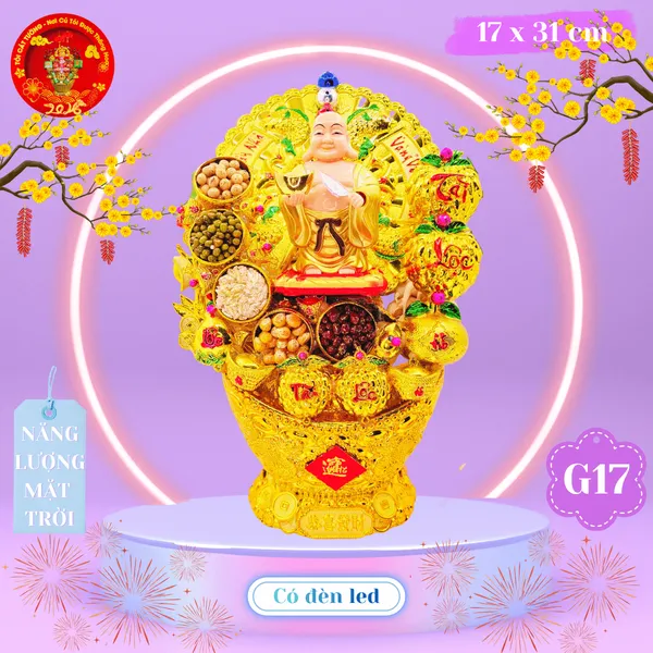 Tháp tỏi phong thủy di lạc gật đầu vẫy quạt năng lượng có đèn