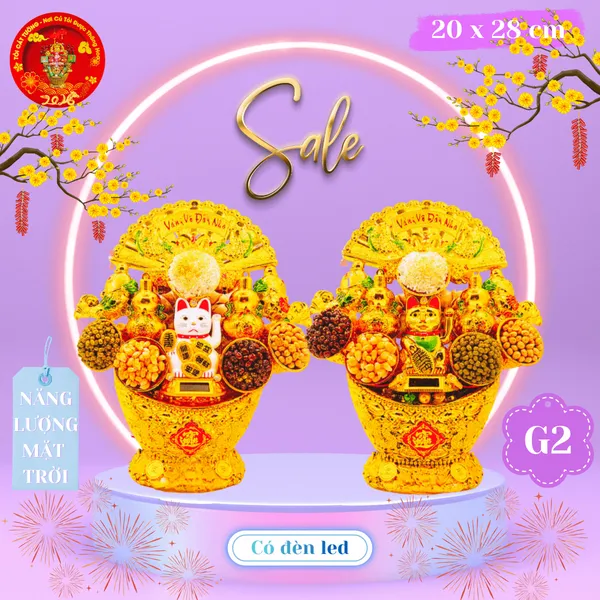 Tháp tỏi chưng ông Địa mèo phong thủy năng lượng mặt trời có đèn led