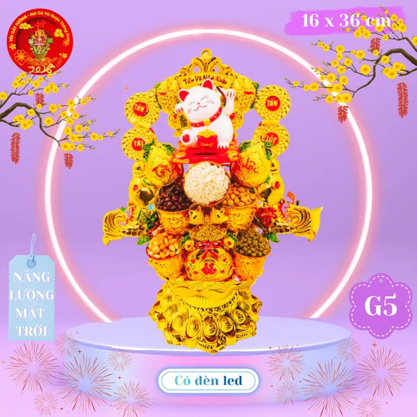 Tháp tỏi chưng ông Địa mèo năng lượng mặt trời có đèn led