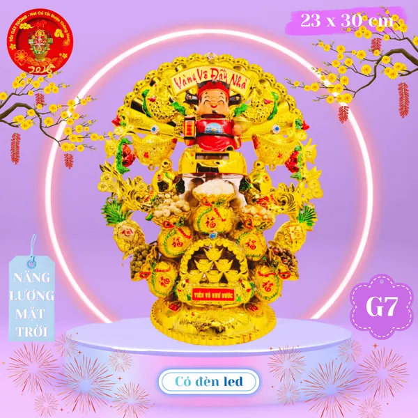 Tháp tỏi chưng ông Địa Thần Tài năng lượng mẫu vip có đèn