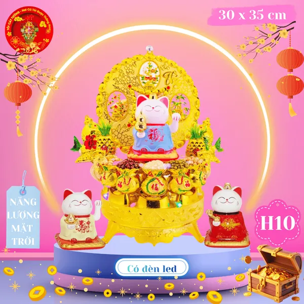 Tháp tỏi mèo phúc lộc thọ năng lượng mặt trời