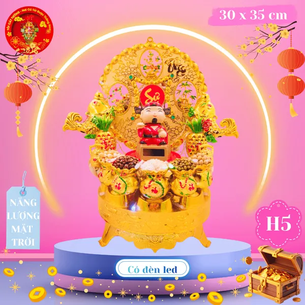 Tháp tỏi chưng ông Địa Thần Tài gât đầu năng lượng có đèn