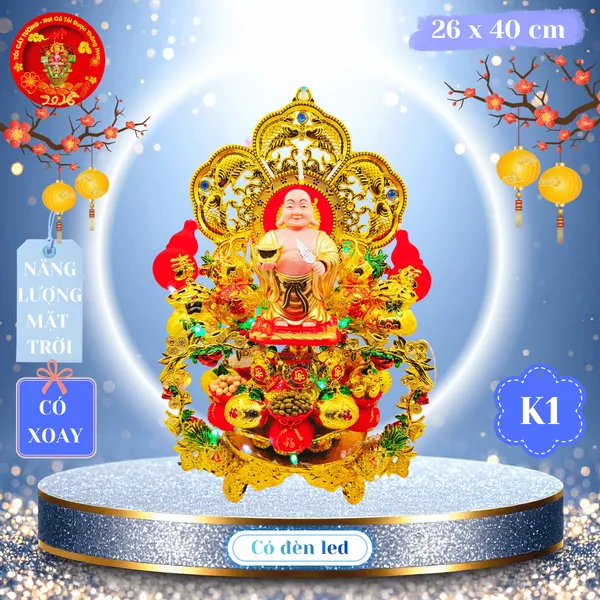 Tháp tỏi ngũ cốc di lặc phát lộc xoay năng lượng có đèn cao cấp