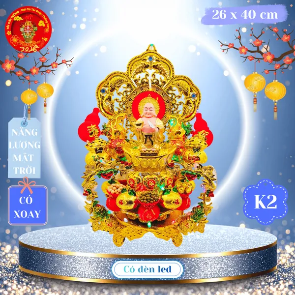 Tháp tỏi ngũ cốc di lặc thịnh vượng xoay năng lượng có đèn cao cấp