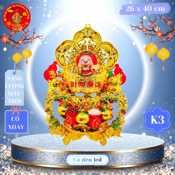 Tháp tỏi ngũ cốc thần tài xoay năng lượng có đèn cao cấp