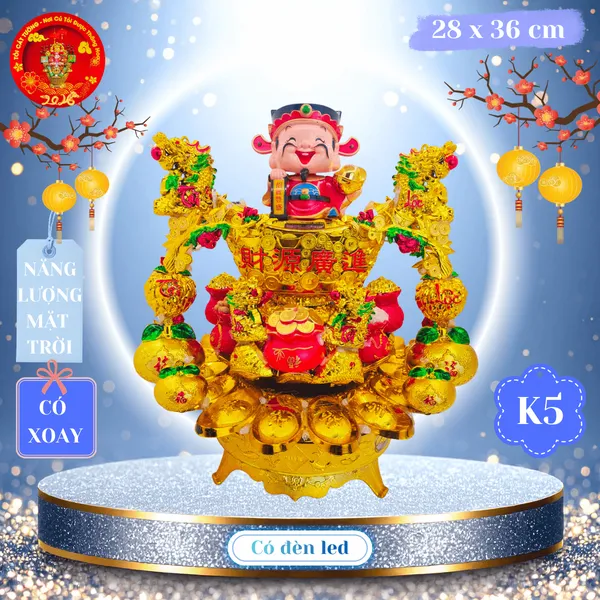 Tháp tỏi đậu ngũ sắc thần tài xoay năng lượng lớn có đèn led cao cấp