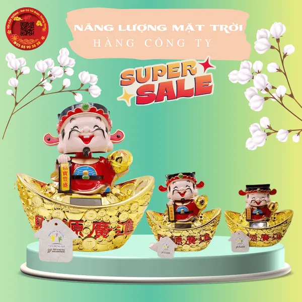 Thần Tài Vẫy Tay Gật Đầu Thỏi Vàng Năng Lượng Mặt Trời