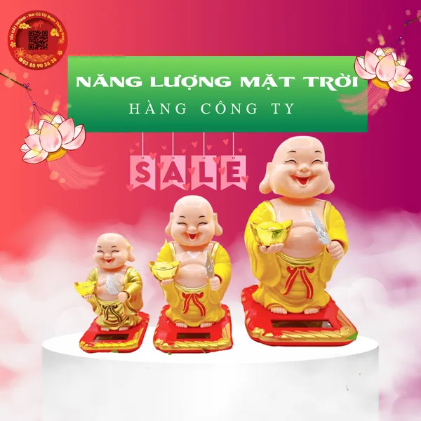 Tượng phật di lặc gật đầu vẫy quạt năng lượng mặt trời