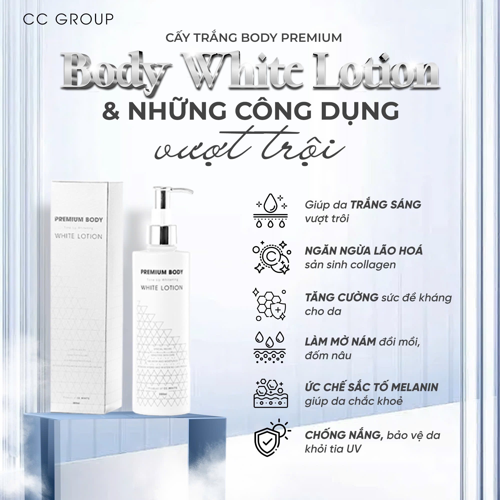 Cấy Trắng Body Collagen Tươi CC White Tặng Tắm Trắng