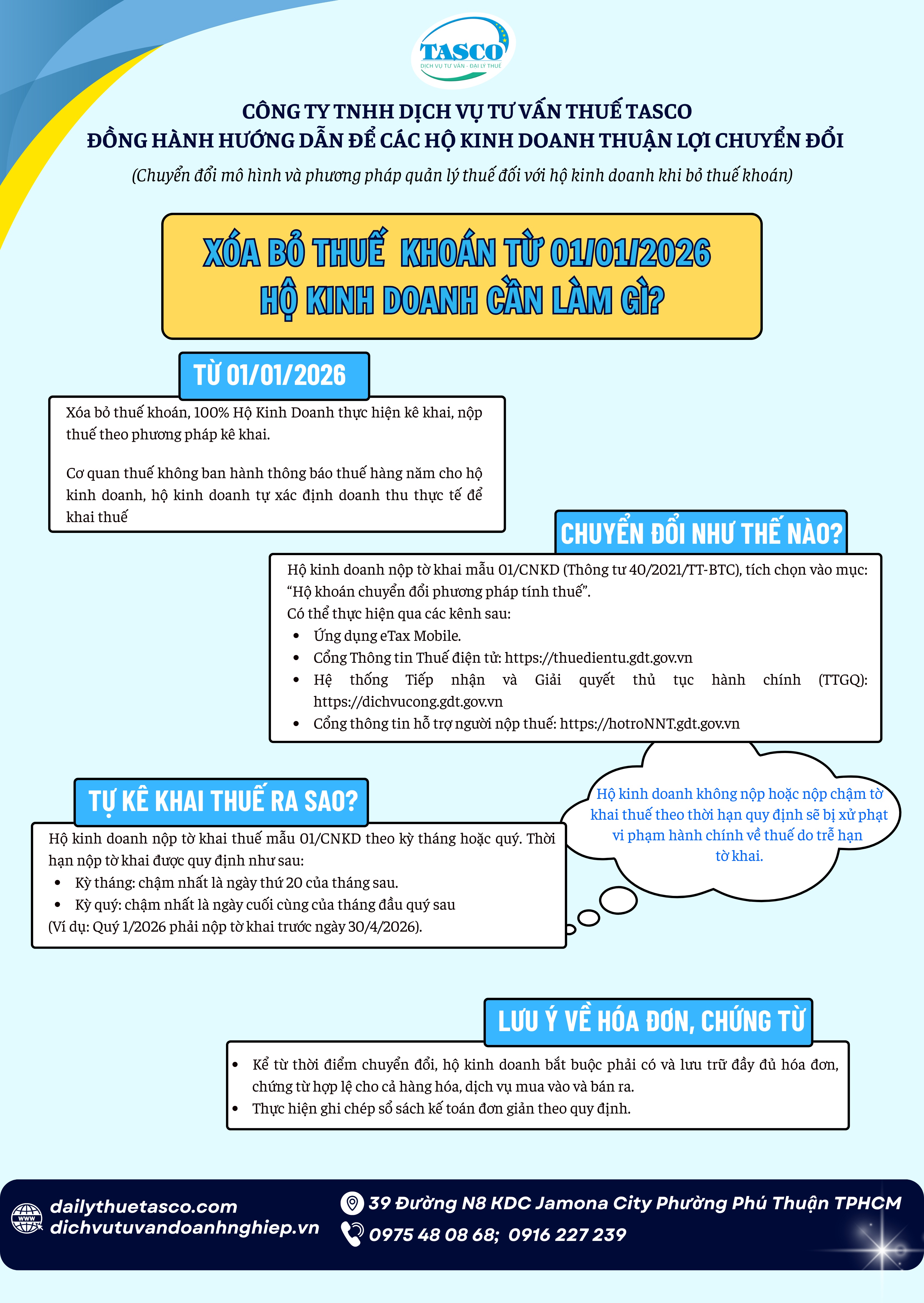 CÔNG TY TNHH DỊCH VỤ TƯ VẤN THUẾ TASCO Đồng hành hướng dẫn để các hộ kinh doanh thuận lợi chuyển đổi CÔNG TY TNHH DỊCH VỤ TƯ VẤN THUẾ TASCO Đồng hành hướng dẫn để các hộ kinh doanh thuận lợi chuyển đổi