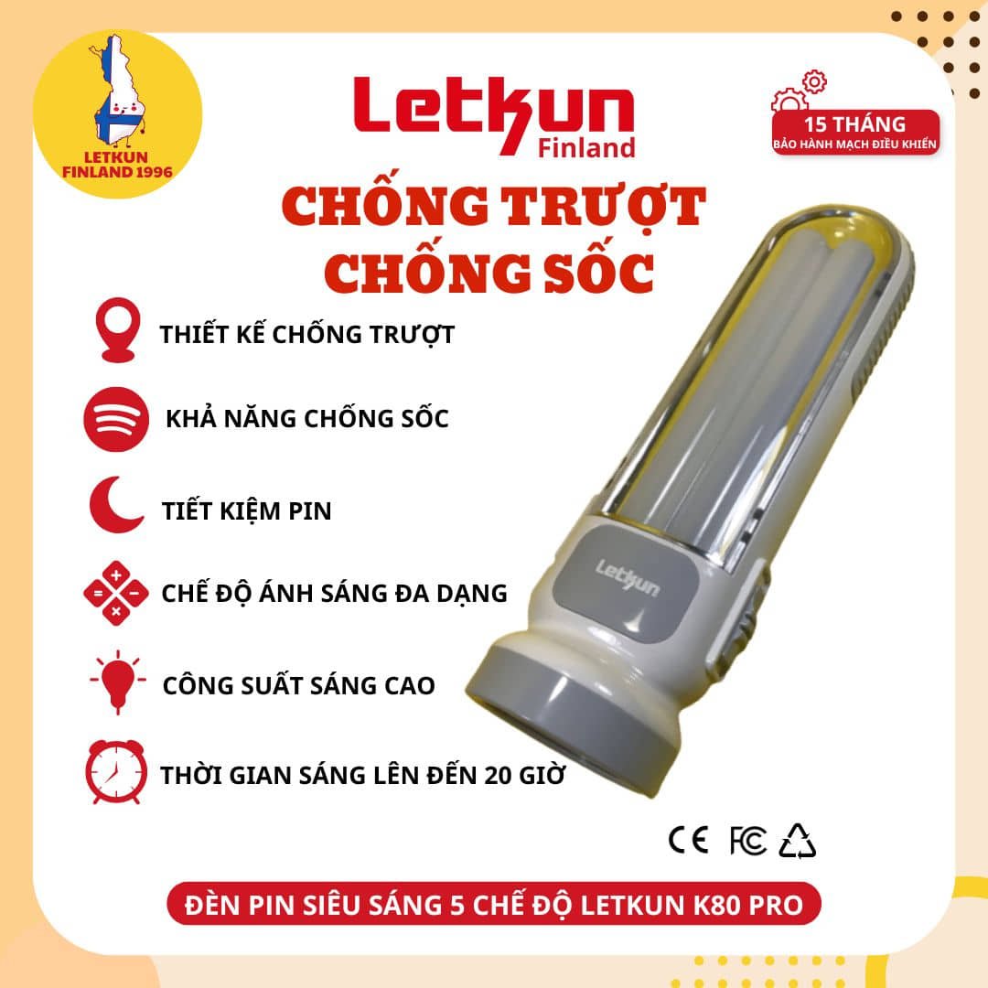 Đèn pin siêu sáng cao cấp 5 chế độ Letkun K80 Pro - Bảo hành 15 tháng